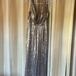 Miss Mint - Gold sequined v-neck formal gown. Size 14.